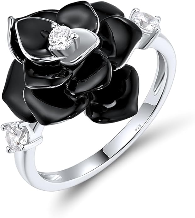 Santuzza 925 Sterling Silver Enamel Flower Statement Ring for Women