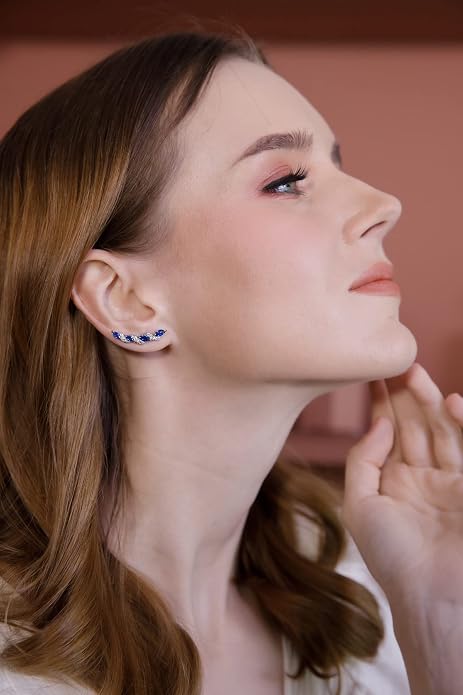 Twist Sterling Silver Ear Climbers & Crawlers - Birthstone & Synthetic Gemstone Earrings for Women