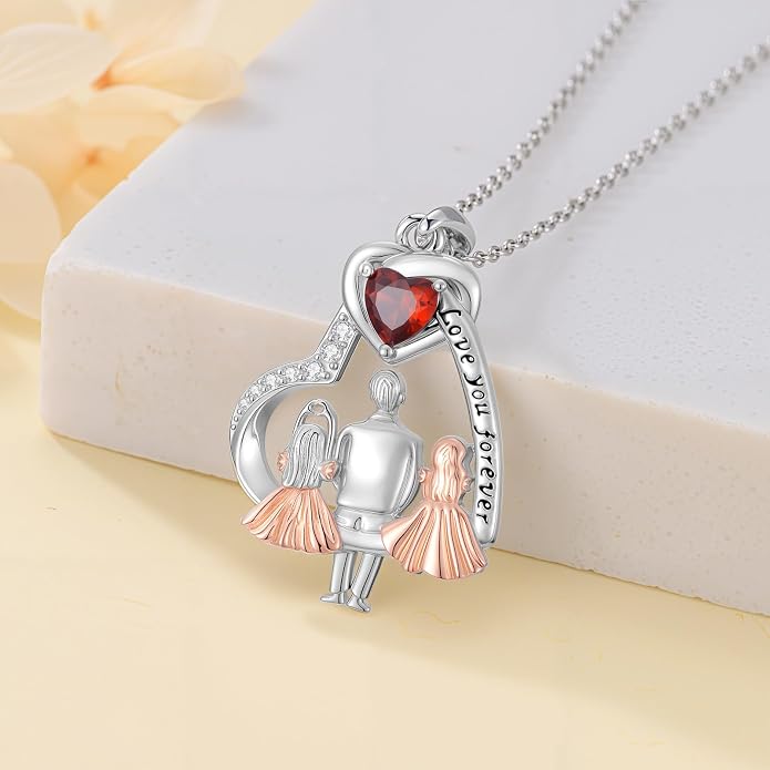 PROESS S925 Sterling Silver Daughter Heart Pendant Necklace from Dad Mom I Love You Forever Jewelry