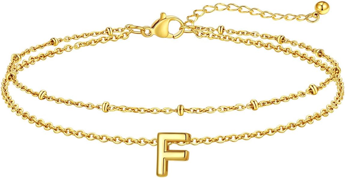 FaithHeart Initial Ankle Bracelets for Women, Waterproof 14k Gold Plated Initial Anklets Non Tarnish Stainless Steel Cute Layered Anklet Summer Beach Jewelry