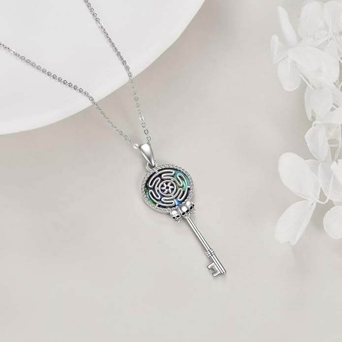 YFN Triple Moon Goddess Necklace Sterling Silver Pentagram Pentacle Opal Pendant necklace Pagan Wiccan Magic Amulet Tree of Life Jewelry for Women Men 18"