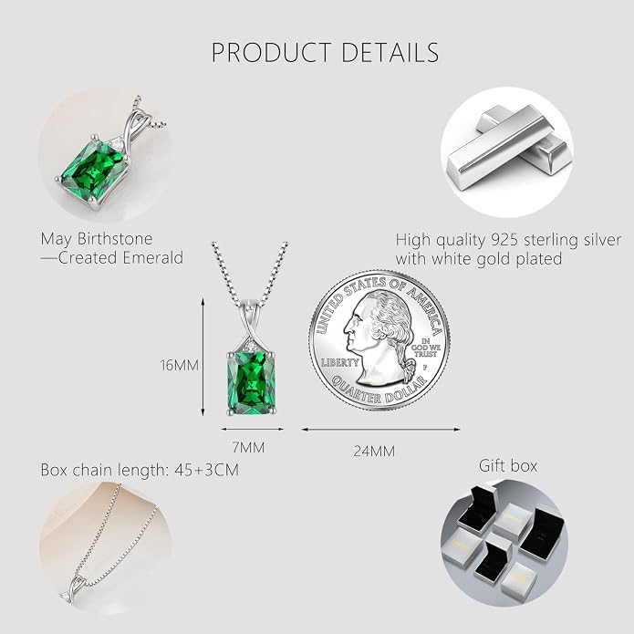 Fahonie 925 Sterling Silver Birthstone Necklace Jewelry Gift for Women Sister Wife Girlfriend Her