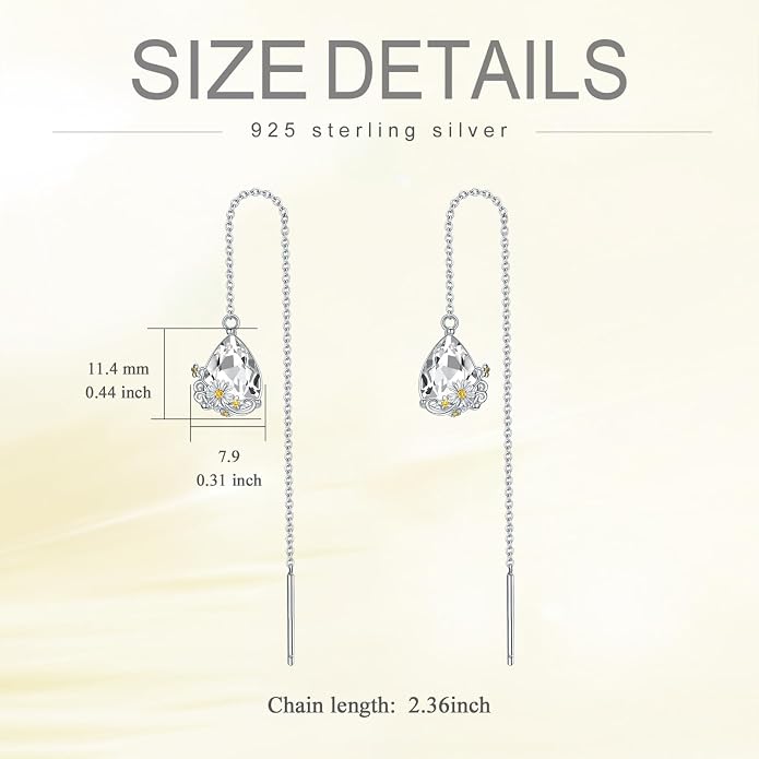 TIGERRIDER Mushroom/Daisy Flower Threader Earrings for Women Sterling Silver Mushroom Through Long Chains Earrings Jewelry Birthday Gifts