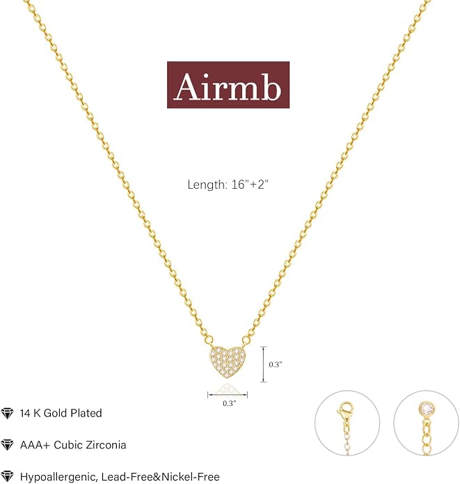 Airmb Cute Heart Necklace for Women Gold/Silver Plated Heart Pendant Choker Necklaces Tendy Love Heart Chain Necklace Dainty Gold/Silver Necklace Jewelry Gifts for Women