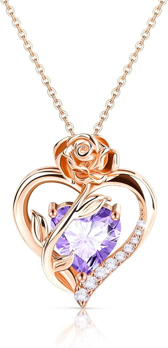 Anniversary Birthday Gifts for Women - Heart Birthstone Necklace: 925 Sterling Silver Rose/White/Yellow Gold Pendant Necklaces Gold Jewelry Gift for Wife Girlfriend Mom Daughter Grandma