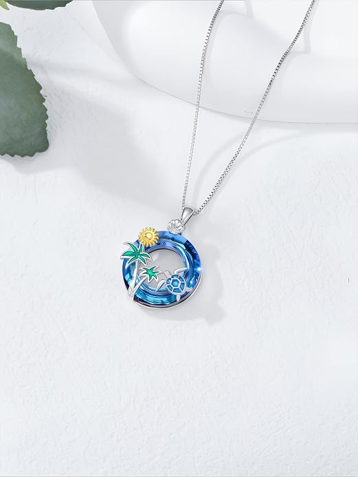 Midari Ocean Necklace 925 Sterling Silver Flamingo Mama Bear Dolphin Penguin Sea Turtle Axolotl Desert Cactus Nautical Rudder Tropical Palm Compass Wave Pendant Boho Jewelry Gifts for Women Men