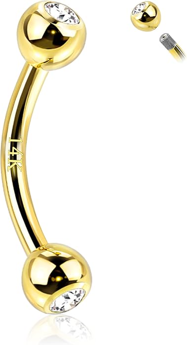 COCHARM 14K Gold Belly Button Rings Real Gold Cute Short/Long Upper 16g/14g Belly Piercing Rings Rook Barbell