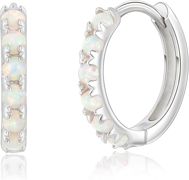 Tiny Mini Opal Huggie Hoop Earrings Upper Ear Cartilage Helix 18k Gold Plated Silver Minimalist Simple Small 10mm 8mm 6mm Hoop Earrings