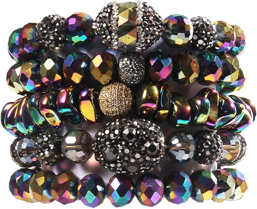 Yomisa 5PCS 6PCS Natural Boho Beaded Bracelets/Bangle for Women Men,Healing Turquoise Jasper Agate Crystal Gemstone Stone Chakra Multilayer Wrap Bohemian Handmade Jewelry Beads Stretch Bracelet Set