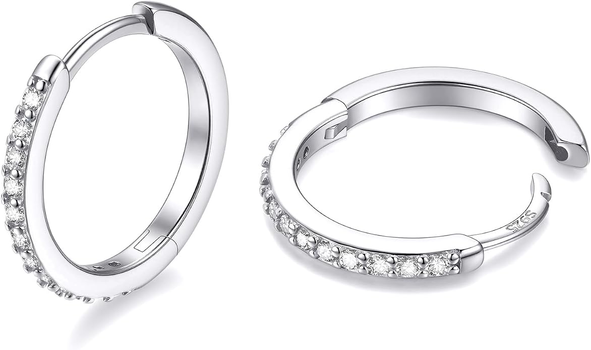 JustBeingCute 925 Sterling Silver Hoop Earrings for Women 14K Gold Plated Small Huggie Earrings Hypoallergenic Cubic Zirconia Cartilage Hoop Earring(8/10/12/14/16/18/20mm)