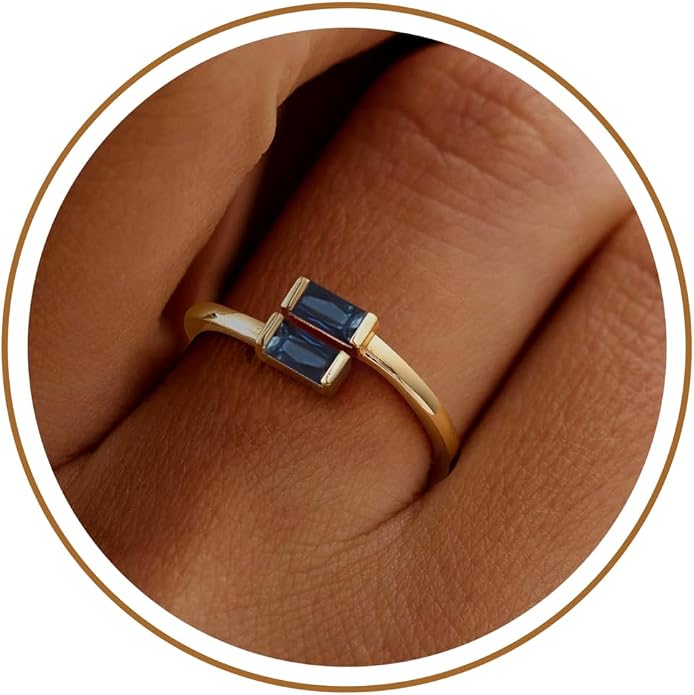 JSJOY Birthstone Rings for Women Dainty Emerald Blue Ring Birthday Gifts for Mom Her Gemstones CZ Ring for Teens Gold Rings That Don't Tarnish Adjustable Ring Jewelry Gifts