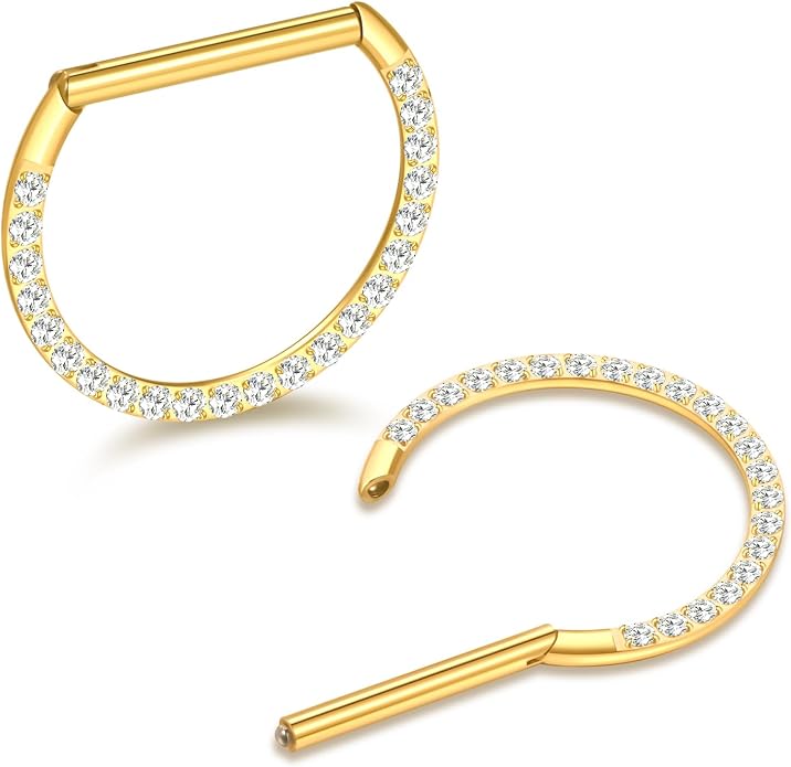 Oveta Titanium D Shaped Nipple Rings 14G for Nipple Piercing Jewelry Higned Segment Clicker Ring Hoops 11mm 12mm 14mm for Women Men, Silver Gold Black, 2PCS