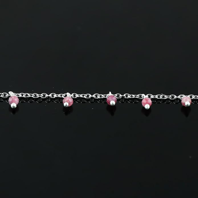 Natural Gemstone Beaded Dangle Anklets, Handmade Bohemian Jewelry, Micro-Faceted Stones Wicca & Reiki Healing Crystals, Silver Ankle Bracelet, Christmas Gift for Women, 9+1.50inch