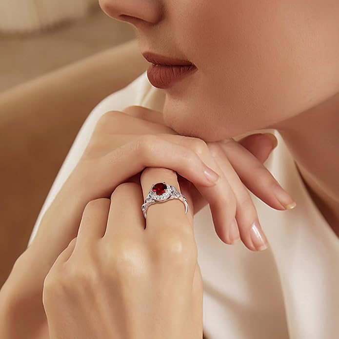 DAYBYDAY Celtic Birthstone Rings for Women 925 Sterling Silver Heart/Round/Pear/Oval Created Gemstone Moissanite Halo Engagement Promise Rings for Her Wife Birthday Anniversary Wedding Jewelry