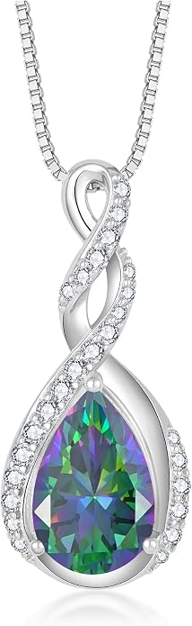 Fahonie 925 Sterling Silver Birthstone Necklace for Women,Infinity Teardrop Cubic Zirconia Pendant Necklace Anniversary Birthday Jewelry Gift for Women Wife Friend 18"+2" Chain