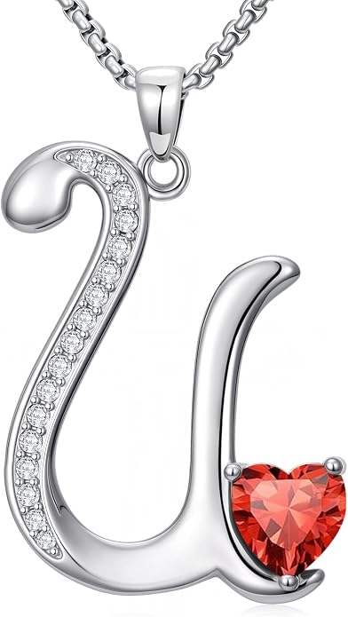 Birthday Gifts for Women Alphabet A to Z Initial Birthstone Pendant Necklaces for Women - 18k White Gold Plated Personalized Name Jewelry Anniversary Graduation Gifts for Wife Her Daughter Girlfriend(with Gift Box)
