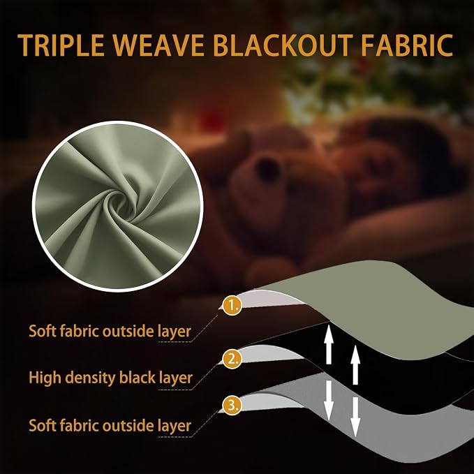 KOUFALL 48 Inch Short Curtains for Bathroom Small Windows, Thermal Insulated Light Blocking Blackout Curtains for Kitchen Bedroom, Dark Sage Green