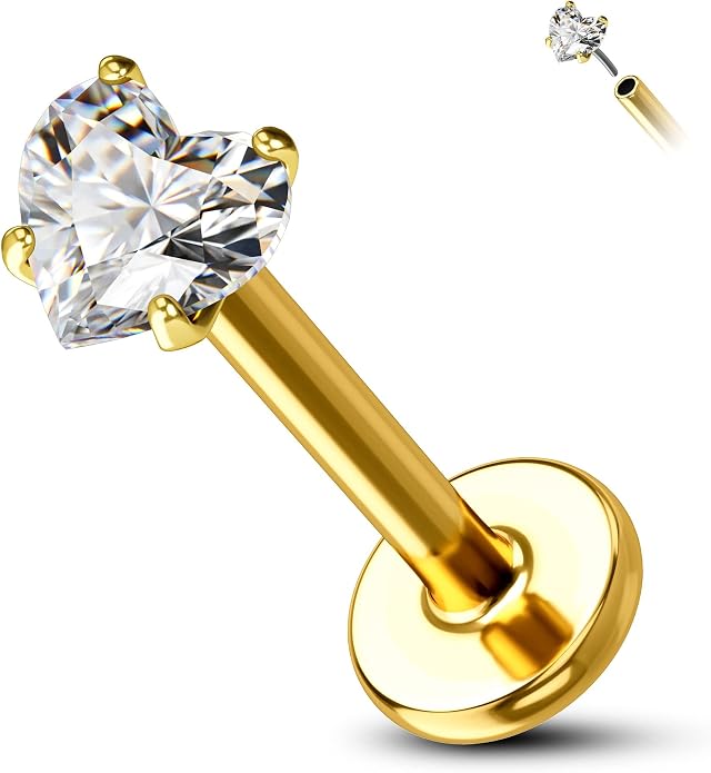Cocharm 14K Gold Cartilage Earring Stud Yellow Gold Flat Back Helix Stud Push in Tragus Earring