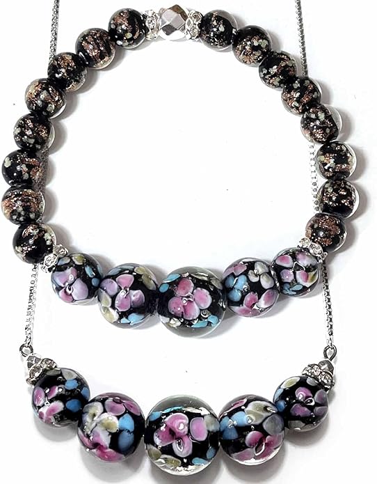 ARTSY Crafts Lily Garden Glow in the Dark Firefly Bead Bracelets Necklaces, Handmade in USA Murano Glass Jewelry, Flower Luminous Beads Mermaid Crystal Bracelet Bangle