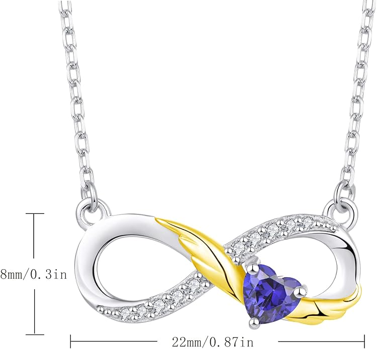 STARCHENIE Infinity Necklace 925 Sterling Silver Angel Wings Heart Birthstone Necklace for Women