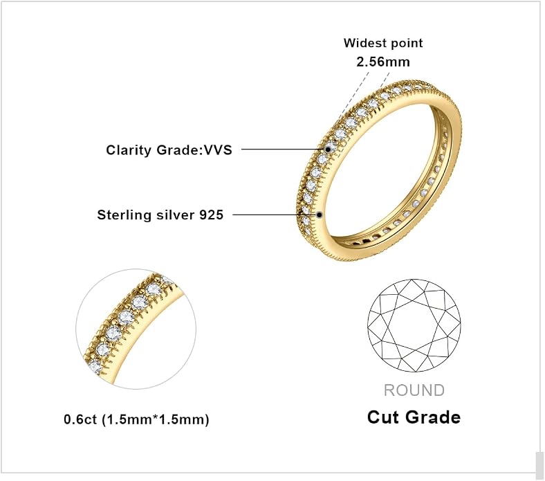 JewelryPalace 14K Gold Plated 925 Sterling Silver Rings for Women, Cubic Zirconia Promise Rings for Her, Stackable Wedding Bands Rings for Women Set Size 4-12