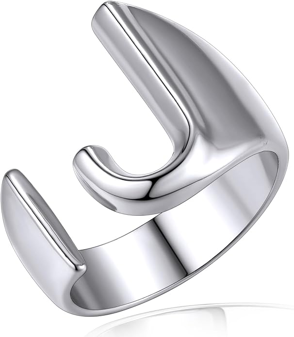 KeyStyle Bold Initial Letter Rings Adjustable, GoldChic Jewelry Women Gold Statement Ring Personalized Engraved Women’s Open Signet Ring for Party (Gold, White Gold, Black)