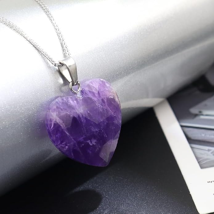 iSTONE 925 Sterling Silver Natural Crytral for Womens Pendant Necklace, Gemstone Birthstone with 17.8" Silver Chain Ladies