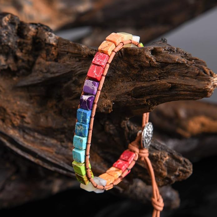 YGLINE Boho Handmade Wrap Leather Tube Crystal Stone Bracelet for Women