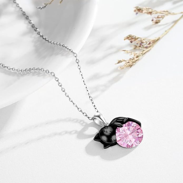 Cat Necklace Sterling Silver Cat Zircon Pendant Gothic Jewelry for Women Animal Lovers Gifts