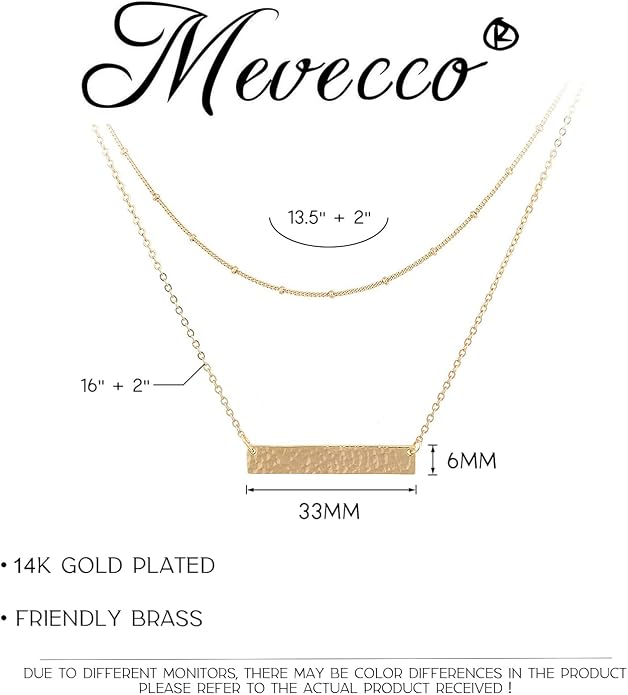 MEVECCO Layered Heart Necklace Pendant Handmade 18k Gold Plated Dainty Gold Choker Arrow Bar Layering Long Necklace for Women