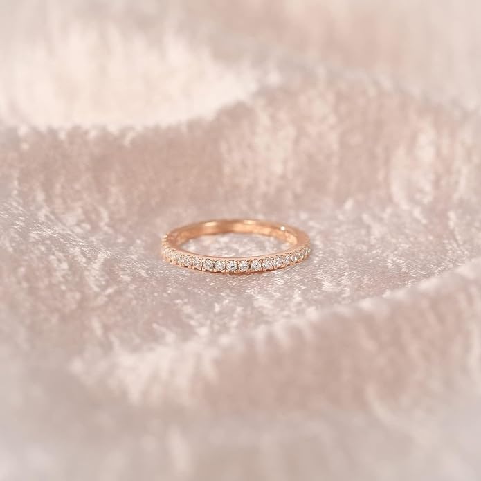 EAMTI 2mm 925 Sterling Silver Wedding Band Cubic Zirconia Half Eternity Stackable Engagement Ring Size 3-13