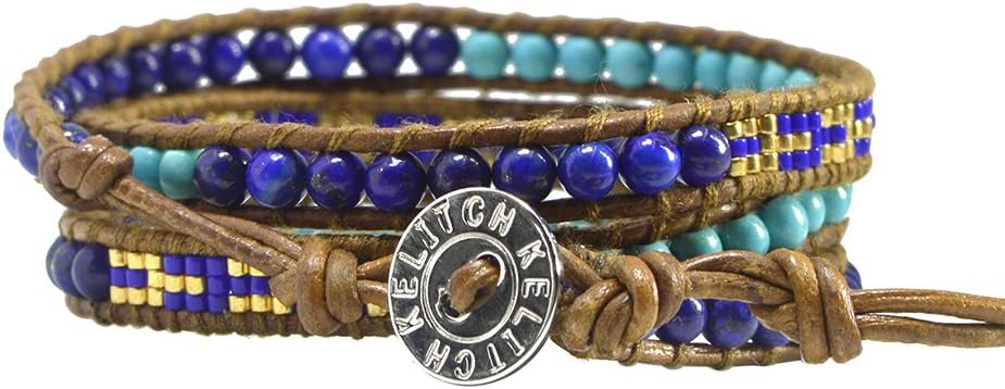 KELITCH Skull 3 Wrap Leather Bracelet Punk Beaded Bracelets Stackable Gothic Bangle Bracelets