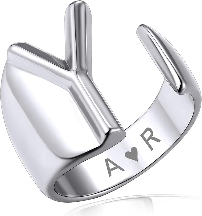 KeyStyle Bold Initial Letter Rings Adjustable, GoldChic Jewelry Women Gold Statement Ring Personalized Engraved Women’s Open Signet Ring for Party (Gold, White Gold, Black)