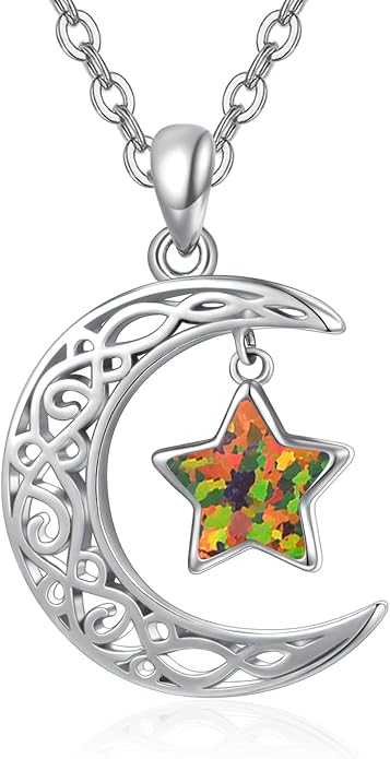 Dreamboat Sterling Silver Moon and Star Necklace Silver Crescent Moon Necklaces for Women Star Pendant Celestial Jewelry Gifts