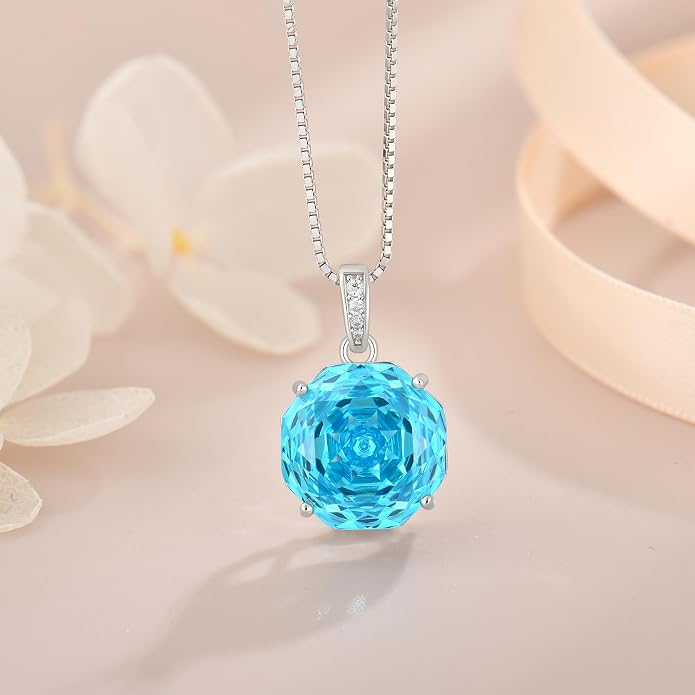 YIFISIY Rose Necklaces for Women, 925 Sterling Silver Rose cut Birthstone Pendant Octagonal Flower Jewelry Gifts for Her