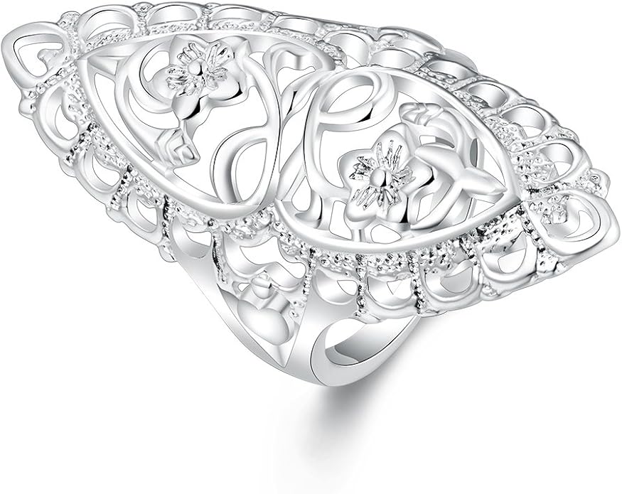 Rings for Women Summer Boho Rings Filigree Flower Ring Chunky Gold Ring Full Finger Rings Wide Band Womens Rings for Cocktail Party Birthday Gifts Statement Rings for Women