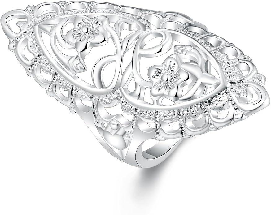 Rings for Women Summer Boho Rings Filigree Flower Ring Chunky Gold Ring Full Finger Rings Wide Band Womens Rings for Cocktail Party Birthday Gifts Statement Rings for Women