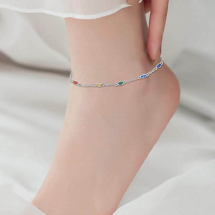 MEDWISE Sterling Silver Chakra Anklet 7 Chakra Beach Anklet Bracelet Link Chain Ankle Bracelet Gift for Women