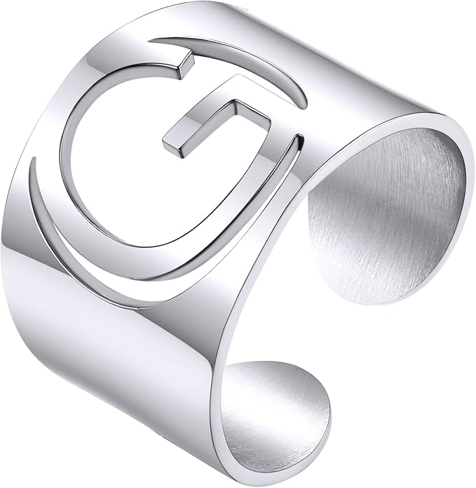 KeyStyle Bold Initial Letter Rings Adjustable, GoldChic Jewelry Women Gold Statement Ring Personalized Engraved Women’s Open Signet Ring for Party (Gold, White Gold, Black)