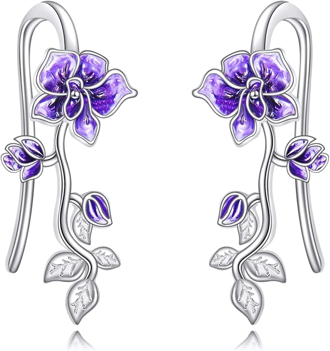 leaf/cherry blossom/purple orchid/celtic knot earrings Ear Climber Crawler Cuff Sterling Silver Wrap Earrings for Women