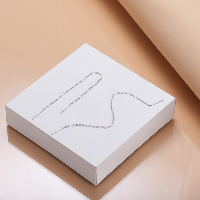 YFN Threader Earrings Sterling Silver Chain -Earrings for Women Dangle Earrings Thread Dangling Threaded Long Chain Earring Nickel Free Hypoallergenic Ear for Women
