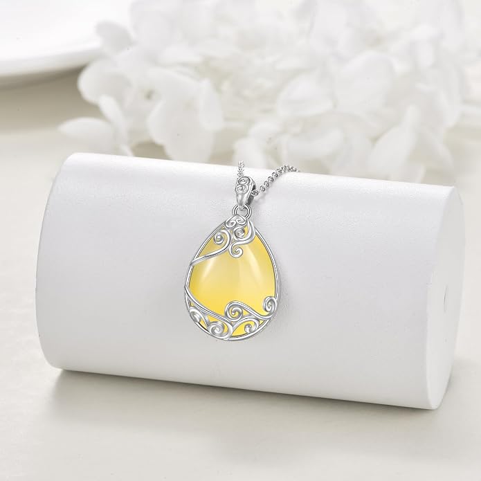 YAFEINI 925 Sterling Silver Moonstone Necklace Filigree Teardrop Pendant Necklace Jewelry for Women Girls