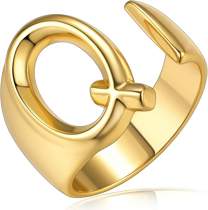 KeyStyle Bold Initial Letter Rings Adjustable, GoldChic Jewelry Women Gold Statement Ring Personalized Engraved Women’s Open Signet Ring for Party (Gold, White Gold, Black)