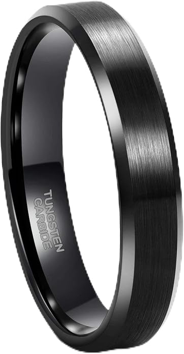 Frank S.Burton 3mm 4mm 6mm 8mm Black/Silver/Rose Gold Tungsten Rings for Women Men Wedding Band Engagement Ring Comfort Fit Beveled Edges Size 4-15