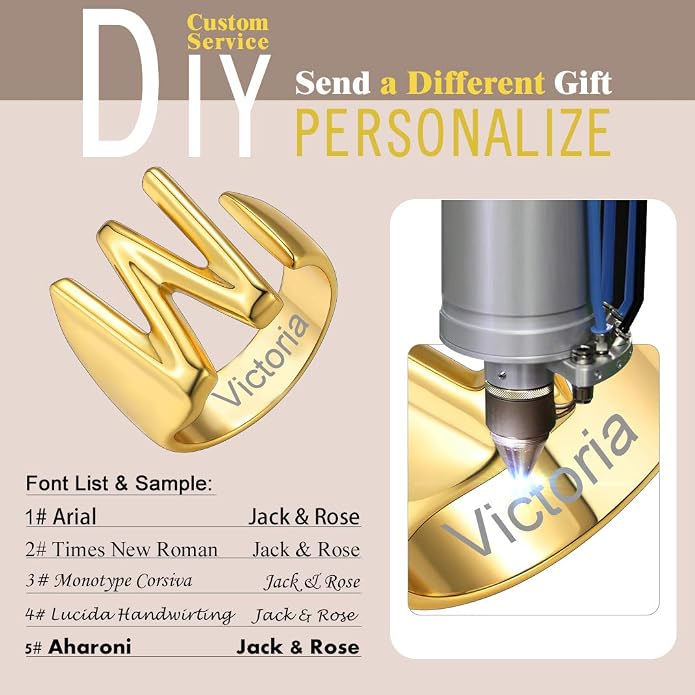 KeyStyle Bold Initial Letter Rings Adjustable, GoldChic Jewelry Women Gold Statement Ring Personalized Engraved Women’s Open Signet Ring for Party (Gold, White Gold, Black)
