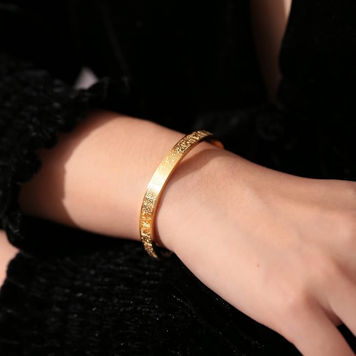 Qitian Islamic Jewelry Gifts for Women Allah Gold Bangles Bracelets Ayatul Kursi Arabic Cuff Bracelet for Women Men Islam Eid Ramadan New Year Gifts
