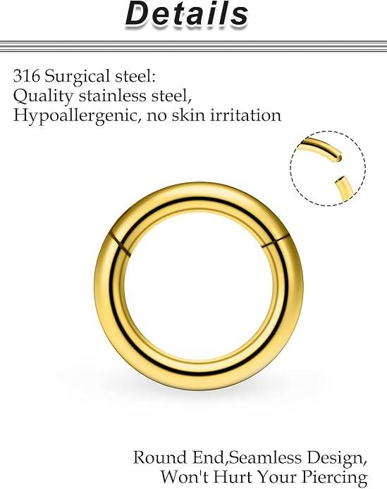 20G-2G Surgical Steel Hinged Clicker Septum Nose Rings Gauges Earrings Seamless Hoops Eyebrow Lip Ring Cliker Helix Tragus Daith Rook Earrings for Women Men
