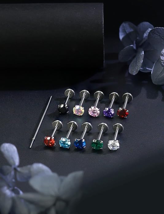 20G 18G 16G Astm F136 Titanium Threadless Flat Back Earrings Nose Studs Tragus Helix Conch Cartilage Lobe Earrings Medusa Labret Snake Bite Monroe Lip Ring Piercing Jewelry For Women Men