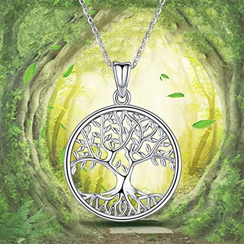 Tree of Life Necklace for Women, Sterling Silver Pendant with 18'' Chain, Jewelry Gifts for Women Grandma Wife Mom (with Gift Box)