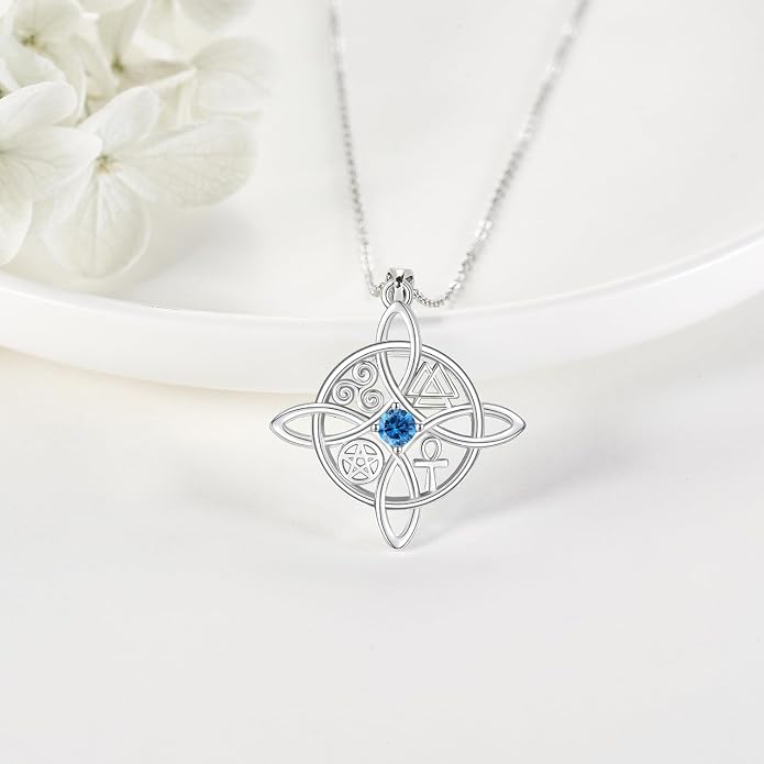 YAFEINI Sterling Silver Witches Knot Pendant Necklace - Celtic Cross Witch Jewelry Amulet Gifts for Women